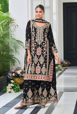 Black heavy chinon with embroidery ready made sharara suit (free size) 1
