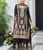 Black heavy chinon with embroidery ready made sharara suit (free size)