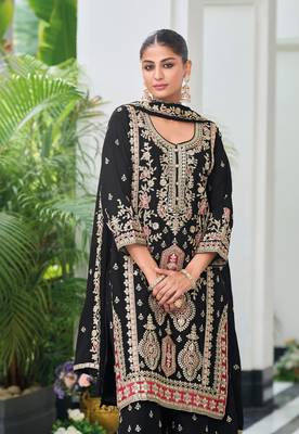 Black heavy chinon with embroidery ready made sharara suit (free size) 2