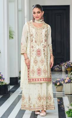 Off white heavy chinon with embroidery ready made sharara suit (free size) 1