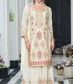 Off white heavy chinon with embroidery ready made sharara suit (free size)