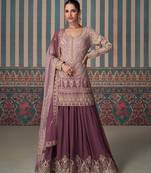 Wine heavy georgette with ribin and embroidery rady made sharara suit(free size)