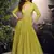 Lime viscose simar jacquard stiched hand made khatli work anarkali gown (free size)
