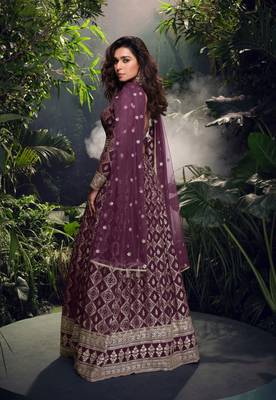 Wine viscose simar jacquard stiched hand made khatli anarkali gown (free size) 2