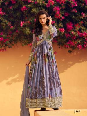 Purple heavy chinon with embroidery stitched gown (free size) 1