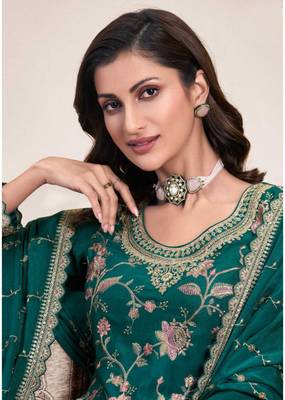 Green heavy chinon with embroidery sharara suit (bottom stitched) 2