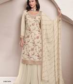 Off white heavy chinon with embroidery sharara suit (bottom stitched)