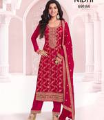 Red viscose maslin jacquard with embroidery fancy coding sequence work salwar suit