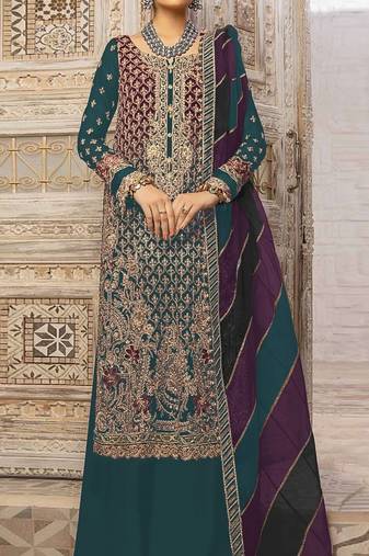 Teal heavy fox georgette embroidery plazzo suit