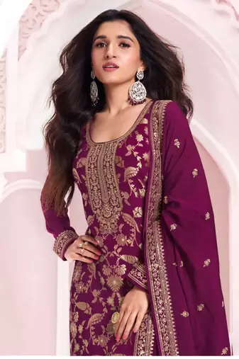 Wine viscose maslin jacquard with embroidery fancy coding sequin  work salwar suit