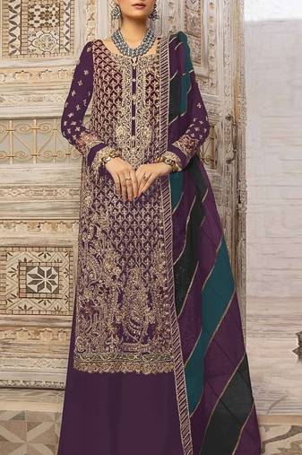 Violet heavy fox georgette embroidery plazzo suit