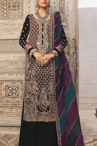 Black green heavy fox georgette embroidery plazzo suit