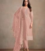 Pink heavy orgenza with embroidery straight salwar suit