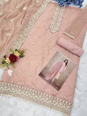 Pink heavy orgenza with embroidery straight salwar suit 2