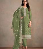 Olive heavy orgenza with embroidery straight salwar suit