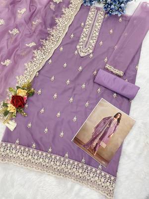 Purple heavy orgenza with embroidery straight salwar suit 2