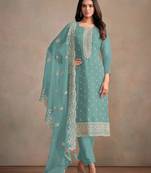 Light blue heavy orgenza with embroidery straight salwar suit