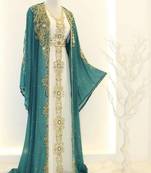 Grand Sea Green & White Layered Kaftan with Zari Work | Luxury Party & Event Wear