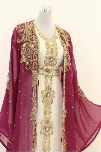 HOT Pink and white wedding kaftan for women
