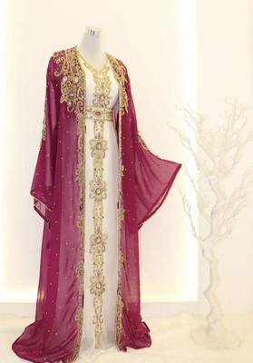 HOT Pink and white wedding kaftan for women 3