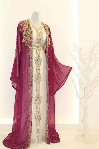 HOT Pink and white wedding kaftan for women