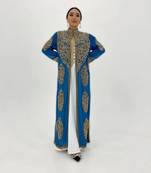 Blue and white handcrafted zari work stitched georgette kaftan party dress