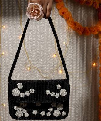 Black Rose Beaded Velvet Purse 1