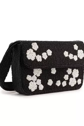 Black Rose Beaded Velvet Purse