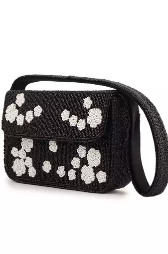 Black Rose Beaded Velvet Purse