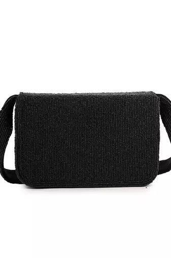 Black Rose Beaded Velvet Purse