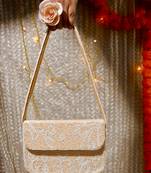 Beige blossom beaded Velvet purse