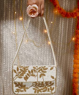 Ivory & gold gleam Velvet purse 1