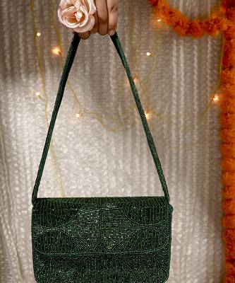 Evergreen luxe beaded Velvet purse 1