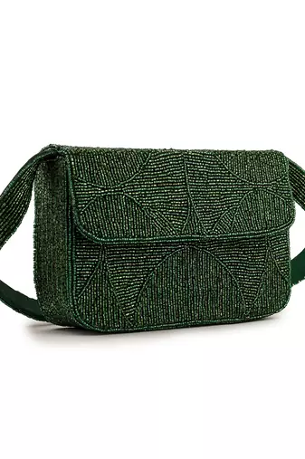Evergreen luxe beaded Velvet purse