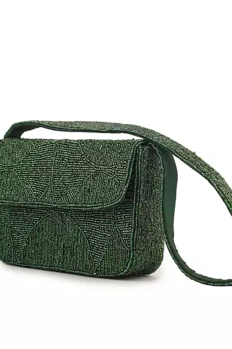 Evergreen luxe beaded Velvet purse