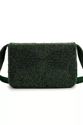 Evergreen luxe beaded Velvet purse