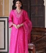 Pink color viscose chanderi fabric beautiful festive wear kurta set for girls