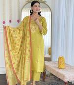 Green color viscose chanderi fabric beautiful festive wear kurta set for girls