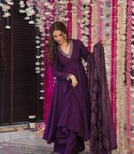 Wine color chanderi fabric beautiful festive wear kurta set