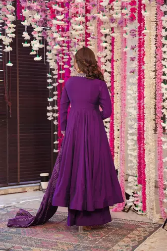 Wine color chanderi fabric beautiful festive wear kurta set
