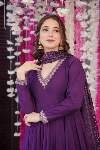 Wine color chanderi fabric beautiful festive wear kurta set