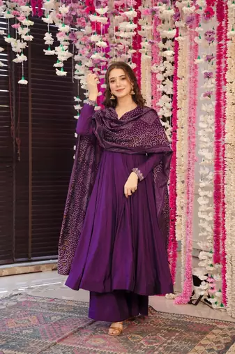 Wine color chanderi fabric beautiful festive wear kurta set