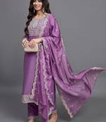 Purple color chinon viscose fabric beautiful festive wear kurta set for girls