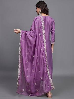 Purple color chinon viscosee beautiful festive wear kurta set for girls 2