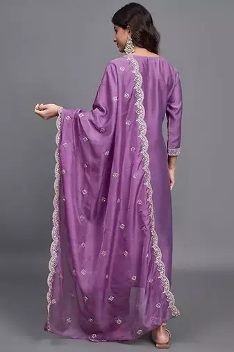 Purple color chinon viscosee beautiful festive wear kurta set for girls