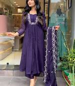 Voilet color silk fabric beautiful festive wear kurta set for girls