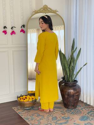 Mustard color rayon fabric beautiful festive wear kurta set for girls 2