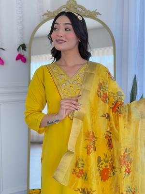 Mustard color rayon fabric beautiful festive wear kurta set for girls 3