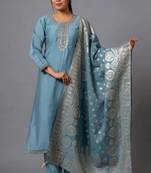 Grey color viscose chanderi fabric beautiful festive wear kurta set for girls