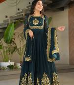 Rama color beautiful georgette fabric designer embroidered bridesmaid gown with dupatta
